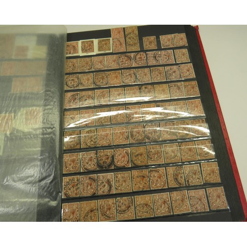 484 - GB GV STAMPS USED IN RED STOCKBOOK