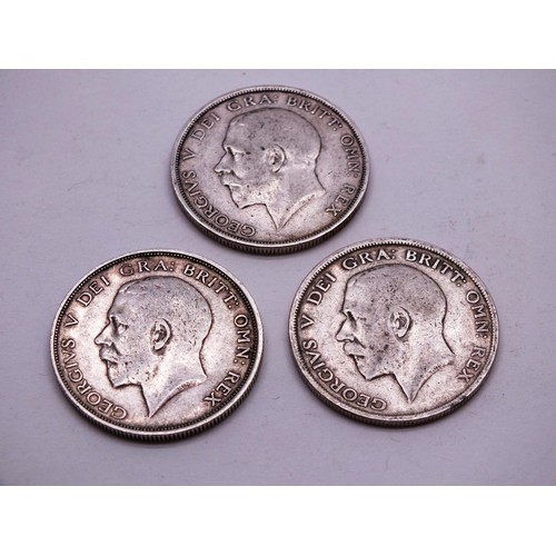 262 - 3X SILVER HALFCROWN COINS, 1914,1915,1916