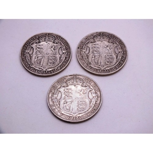 244 - 3X SILVER HALFCROWN COINS 1911,1914,1915