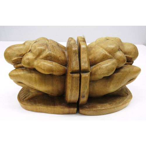 291 - WOOD CARVED WEEPING BUDDHA BOOKENDS