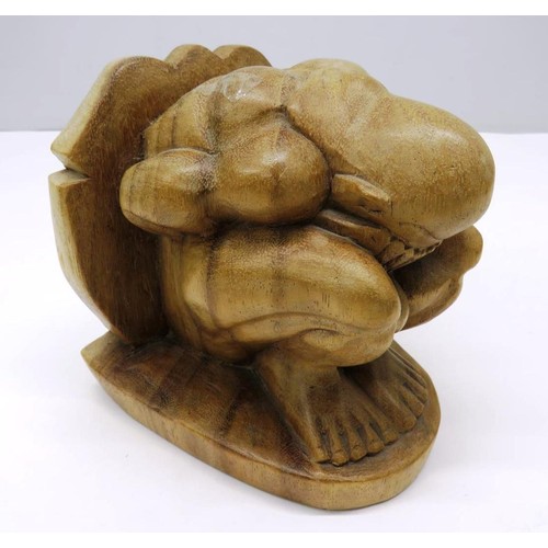 291 - WOOD CARVED WEEPING BUDDHA BOOKENDS