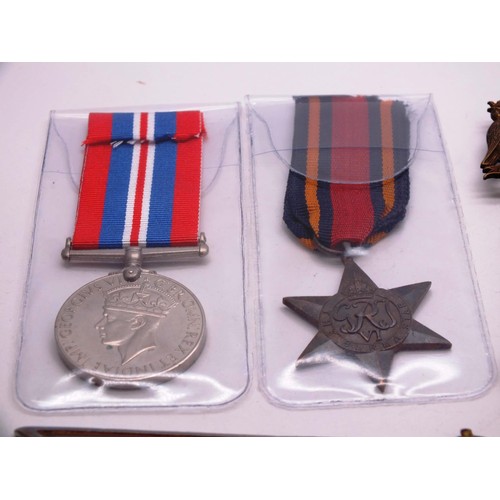 256 - VARIOUS MEDALS, BADGES AND BUTTONS ETC