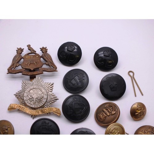 256 - VARIOUS MEDALS, BADGES AND BUTTONS ETC