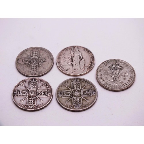 252 - FIVE SILVER ONE FLORIN COINS