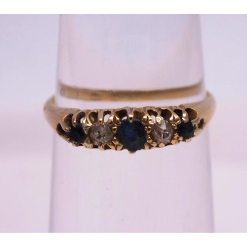 275 - 18CT GOLD DIAMONDS AND SAPPHIRES RING SIZE O- WEIGHT 2.78g