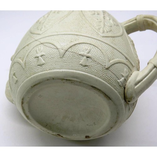 506 - VICTORIAN WHITE SALT GLAZED IRONSTONE TEAPOT BOURNE AND CO CIRCA 1860- WITH PEWTER LID - AS FOUND