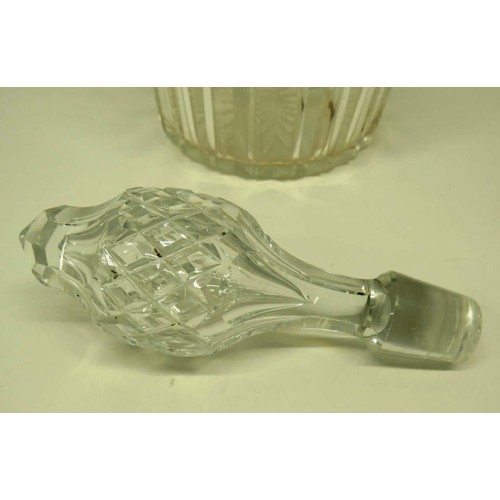 507 - ANTIQUE CUT GLASS CLARET JUG WITH LONDON HALLMARKED SILVER SPOUT WITH ORIGINAL STOPPER