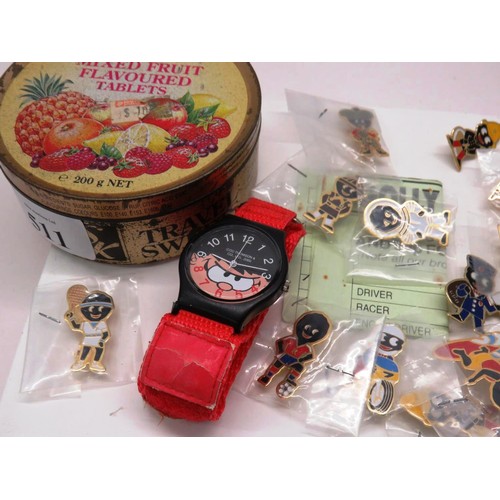 511 - SIXTEEN ROBERTSONS BADGES  AND DENNIS THE MENACE WATCH