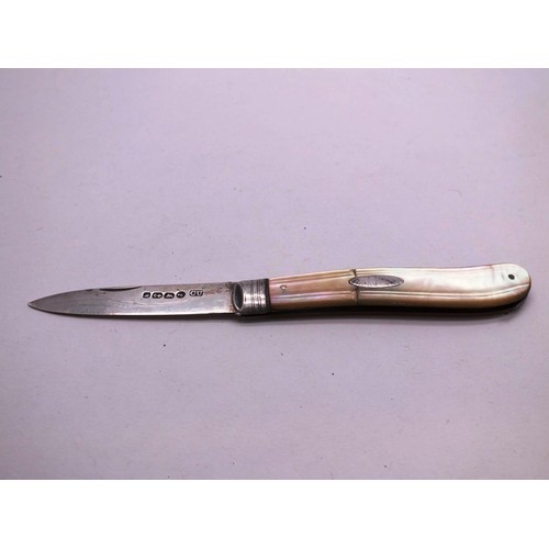 474 - STERLING SILVER AND MOTHER AND PEARL FRUIT KNIFE BIRMINGHAM 1895