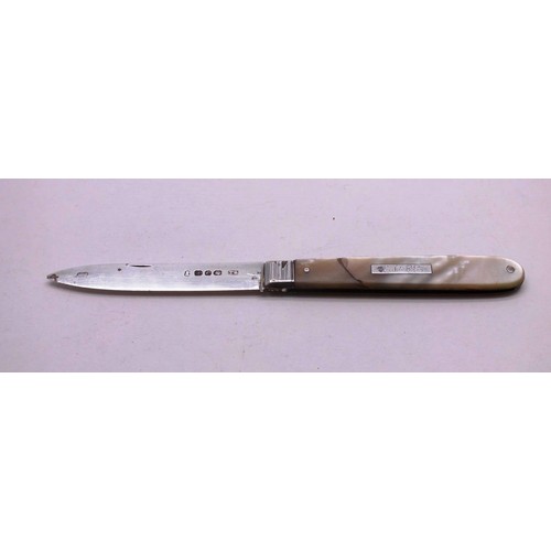 501 - STERLING SILVER AND MOTHER OF PEARL FRUITKNIFE SHEFFIELD 1895