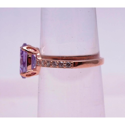 502 - 925 SILVER GILT PINK AND CLEAR GEMSTONE RING SIZE N