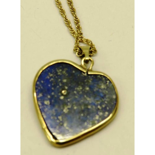 426 - 8CT GOLD VINTAGE LAPIS LAZULI AND DIAMOND HEART PENDANT (1.5G) ON HALLMARKED 9CT GOLD CHAIN (1.5G) T... 