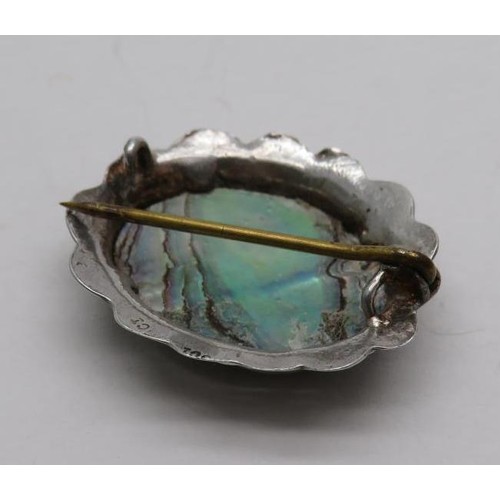 440 - 925 SILVER RING SIZE O, SILVER ABALONE BROOCH AND DAMASCENE TOLEDO ENAMELLED PANEL BRACELET