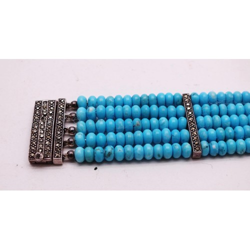 385 - SILVER AND TURQUOISE BRACELET