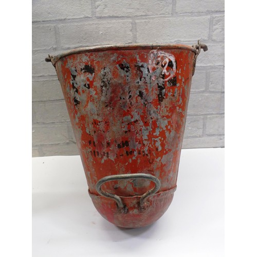 223 - ANTIQUE FIRE BUCKET AND FOUR ALUMINIUM PLANTERS