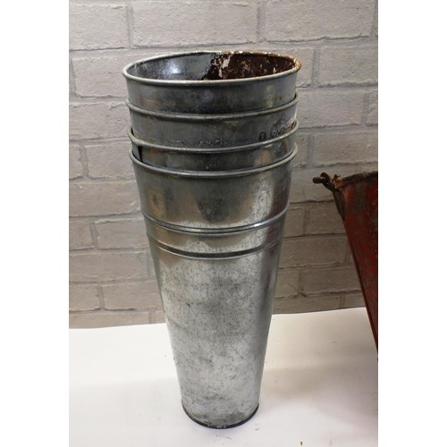 223 - ANTIQUE FIRE BUCKET AND FOUR ALUMINIUM PLANTERS