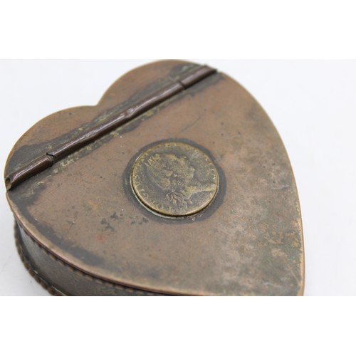 15 - Antique TOBACCIANA Heart Shaped Base-Metal Snuff Box with Georgius Coin (90g)