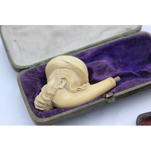 27 - 4 x Antique Cased Carved MEERSCHAUM Smoking Pipe Bowls Inc. Figural, Hand, Etc