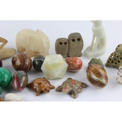 29 - Job Lot of Polished STONE & GEMSTONE ITEMS Inc. Animals, Figures, Vases Etc