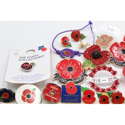 37 - 48 x Assorted POPPY / Remembrance Day Badges, Brooches & Bracelet Various Years