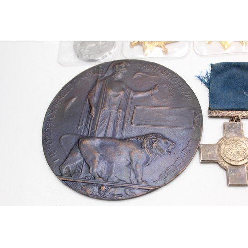 38 - 10 x Assorted Replica MILITARY Medals & Death Plaque Inc D.F.M, M.C, V.C Etc