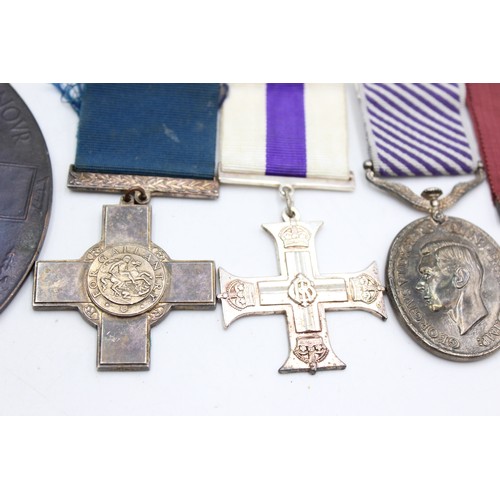 38 - 10 x Assorted Replica MILITARY Medals & Death Plaque Inc D.F.M, M.C, V.C Etc