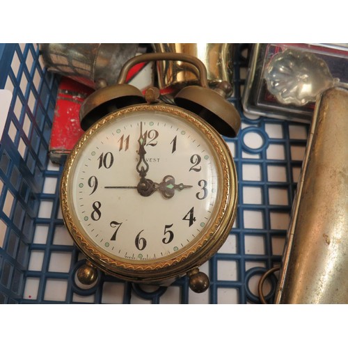 176 - TRAY OF COLLECTABLES INCLUDES TRAVEL CLOCK