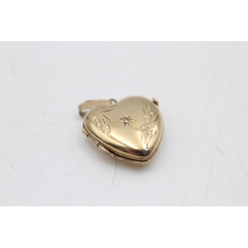 52 - 9ct gold diamond heart locket pendant (1.5g)