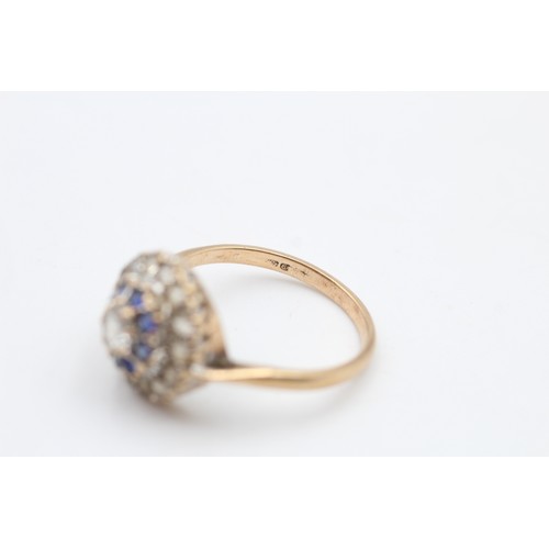 56 - 9ct gold sapphire & synthetic spinel halo ring (3.8g) SIZE T