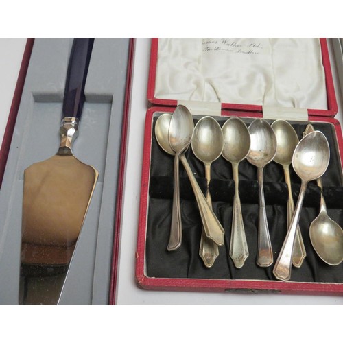 203 - SELECTION OF VINTAGE CUTLERY SETS, CAKE SLICE ETC