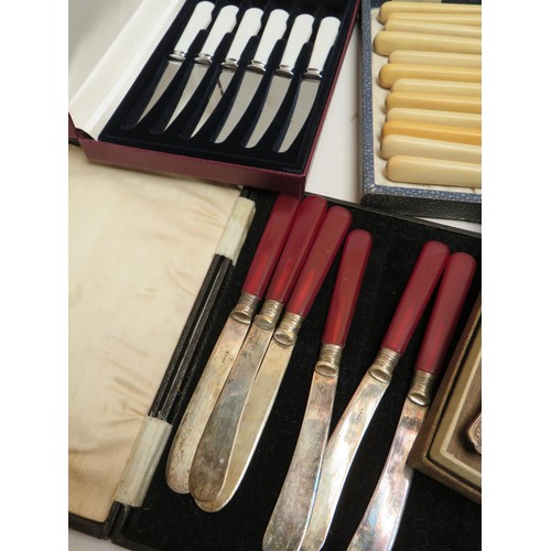 204 - VINTAGE CUTLERY SETS, BUTTER KNIVES, SPOONS ETC