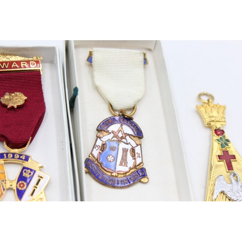 86 - 6 x Assorted Vintage MASONIC Jewels / Medals Inc Rose Croix, Boxed Steward Etc