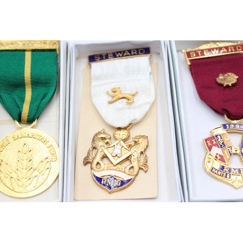 86 - 6 x Assorted Vintage MASONIC Jewels / Medals Inc Rose Croix, Boxed Steward Etc