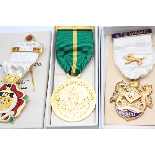 86 - 6 x Assorted Vintage MASONIC Jewels / Medals Inc Rose Croix, Boxed Steward Etc