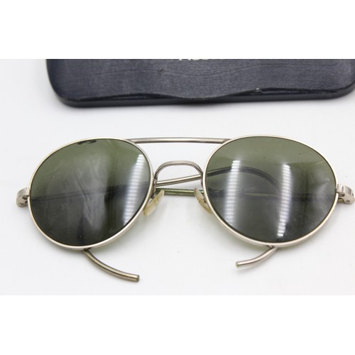 95 - 2 x Vintage MILITARY Anti-Glare Pilots SUNGLASSES Cased Inc Broad Arrow Marked