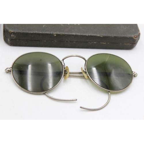 95 - 2 x Vintage MILITARY Anti-Glare Pilots SUNGLASSES Cased Inc Broad Arrow Marked