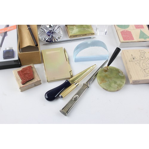 99 - 28 x Assorted DESK ACCESSORIES Inc Vintage, Stamps, Calligraphy Sets Etc