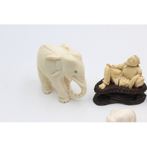 107 - 6 x Antique Hand Carved IVORY Figurines Inc. Figures, Elephants, Ethographic Etc