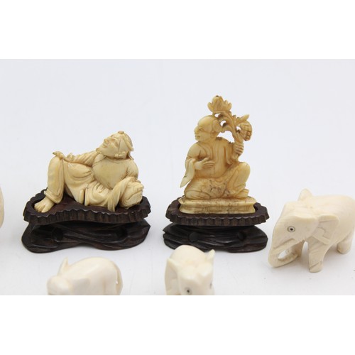 107 - 6 x Antique Hand Carved IVORY Figurines Inc. Figures, Elephants, Ethographic Etc