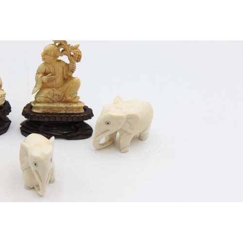 107 - 6 x Antique Hand Carved IVORY Figurines Inc. Figures, Elephants, Ethographic Etc