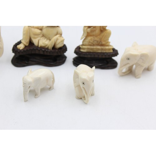 107 - 6 x Antique Hand Carved IVORY Figurines Inc. Figures, Elephants, Ethographic Etc