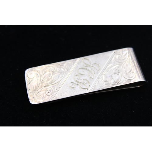 109 - Hallmarked .925 STERLING SILVER Gents Money Clip with Personal Engraving (17g)