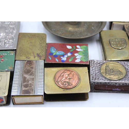 114 - 15 x Antique / Vintage TOBACCIANA Matchbox Covers Inc Brass, Silver Plate Etc