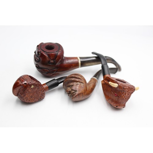 119 - 4 x Assorted Vintage Carved Estate SMOKING PIPES Inc. Figural, Parrot, Buffalo