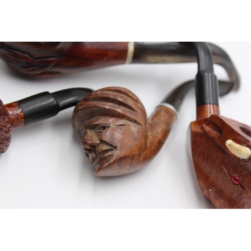 119 - 4 x Assorted Vintage Carved Estate SMOKING PIPES Inc. Figural, Parrot, Buffalo