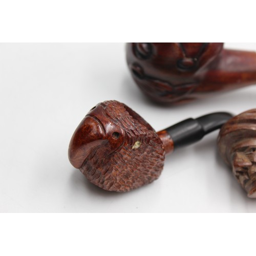 119 - 4 x Assorted Vintage Carved Estate SMOKING PIPES Inc. Figural, Parrot, Buffalo