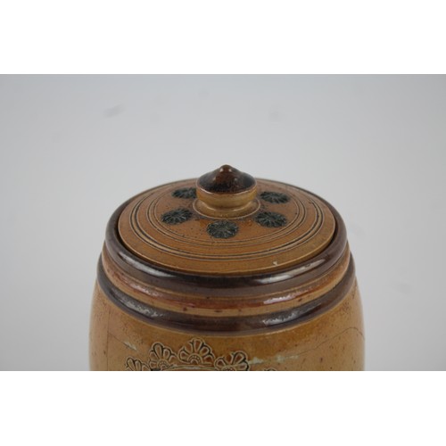 122 - Antique / Vintage ROYAL DOULTON LAMBETH Tobacco Pot with Lid Stoneware with Monkey