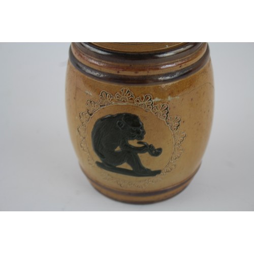 122 - Antique / Vintage ROYAL DOULTON LAMBETH Tobacco Pot with Lid Stoneware with Monkey