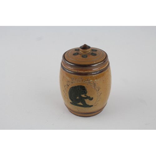 122 - Antique / Vintage ROYAL DOULTON LAMBETH Tobacco Pot with Lid Stoneware with Monkey