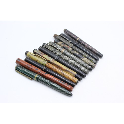 157 - 12 x Assorted Vintage FOUNTAIN PENS Inc 14ct Gold Nibs, Summit, Mentmore, Unique